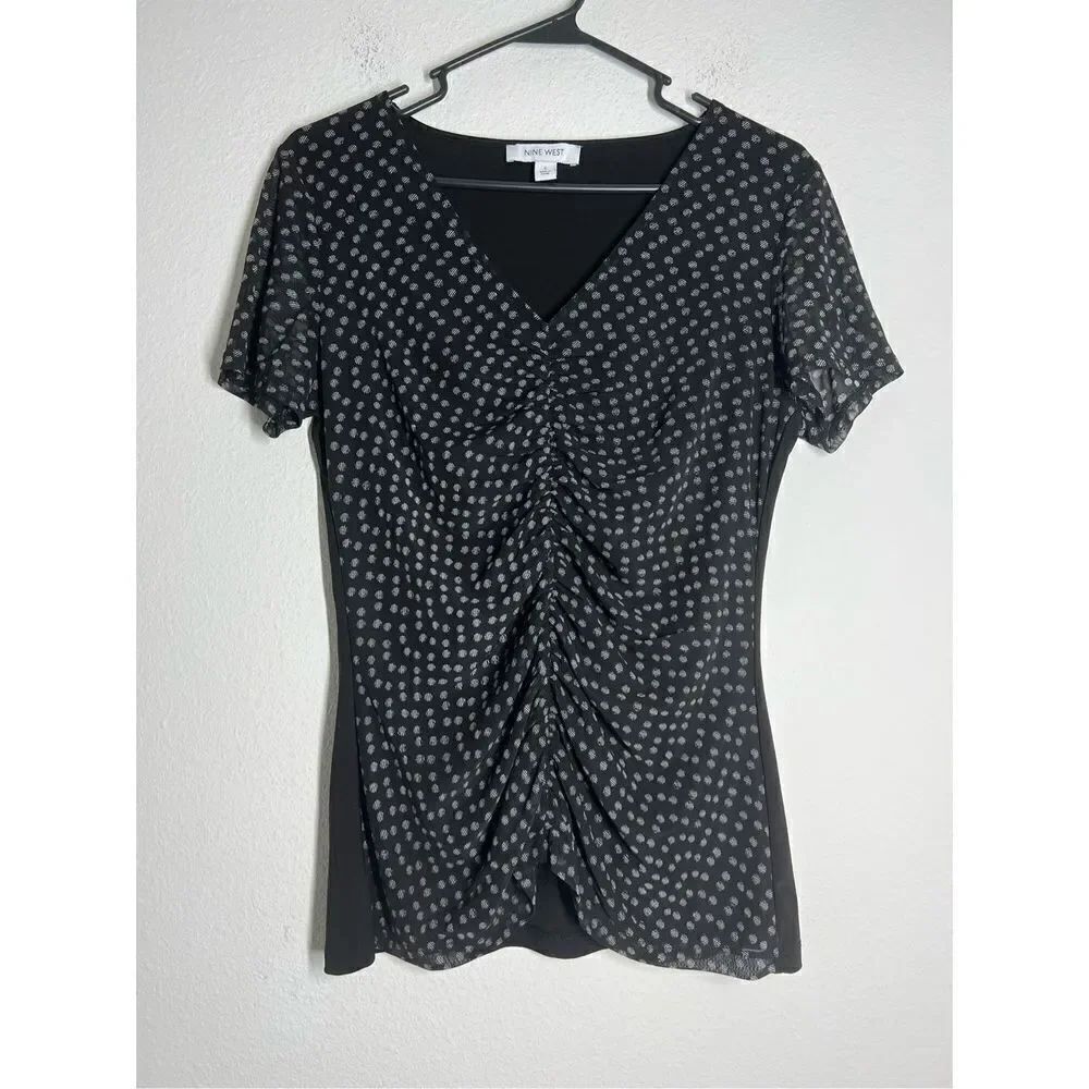 Nine West Polka Dot Short Sleeve Top Size S